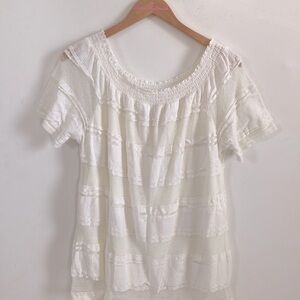 Time and Tru Boho Off Shoulder Eyelet Embroidered White Blouse, Size XL (16-18)